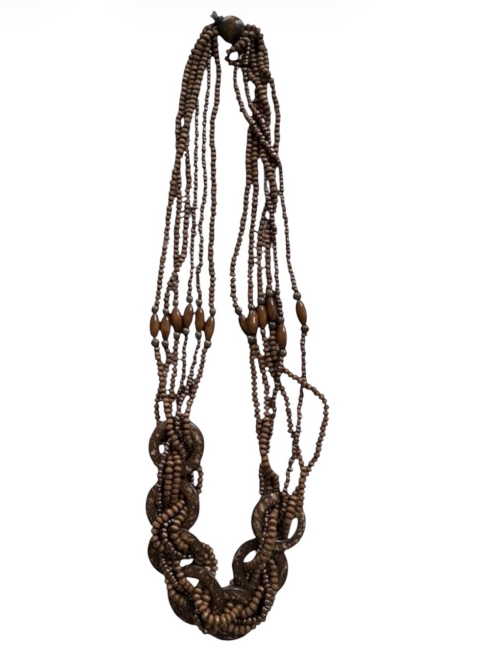 Layered Brown Beaded Link Necklace